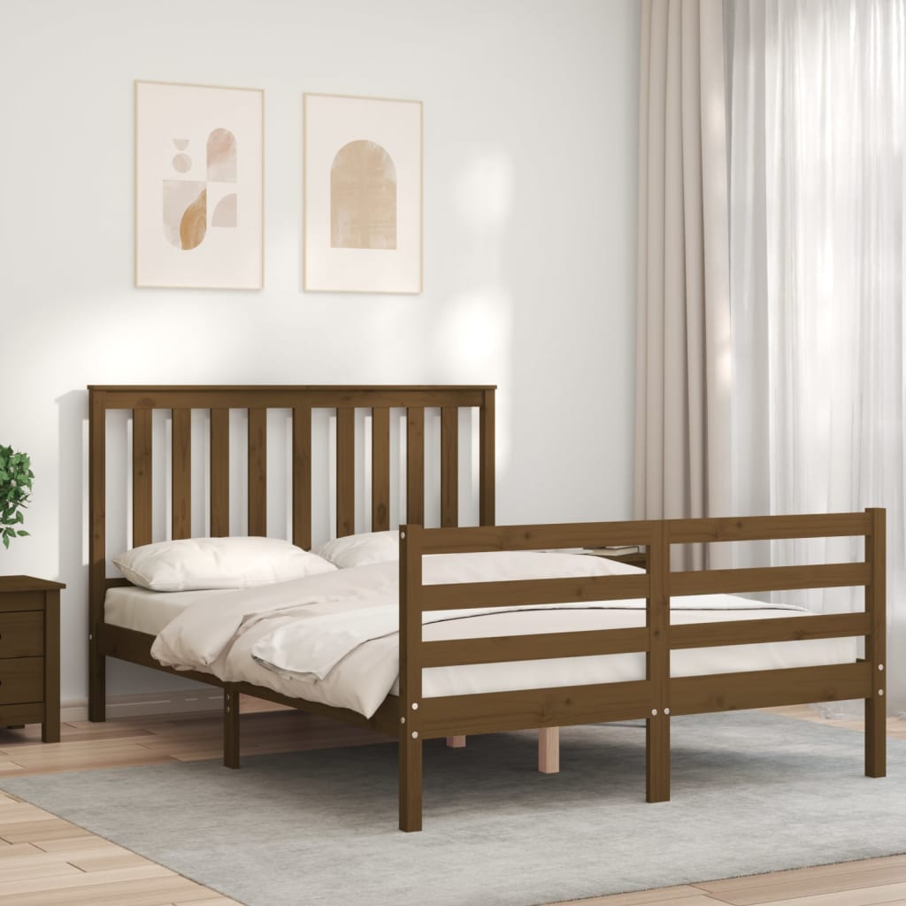 vidaXL Estructura cama y cabecero madera maciza marrón miel 140x200 cm