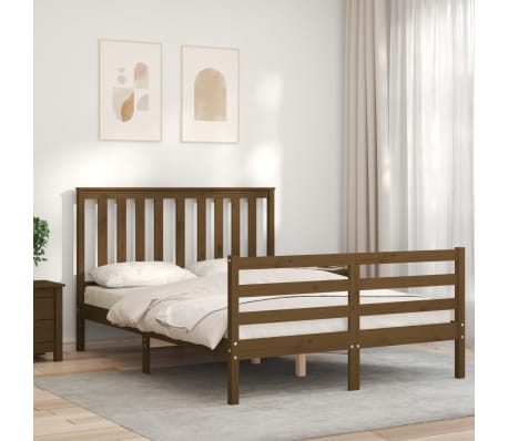 vidaXL Bed Frame with Headboard Honey Brown 140x200 cm Solid Wood