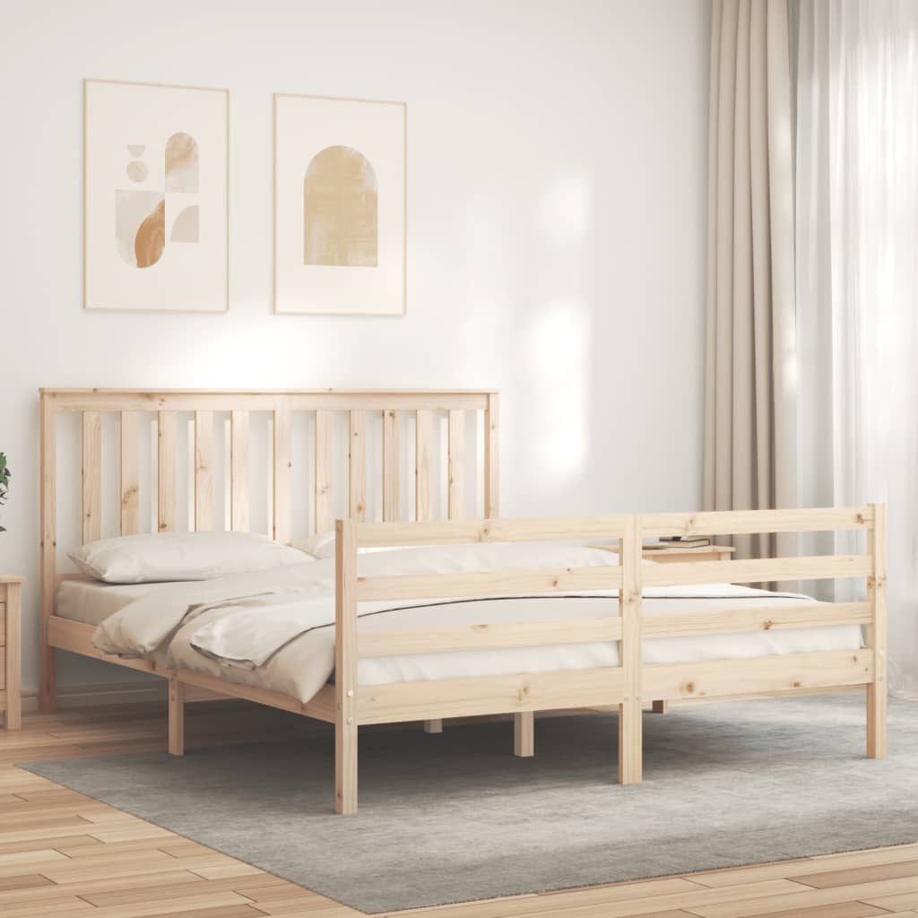 vidaXL Bedframe met hoofdbord massief hout afbeelding