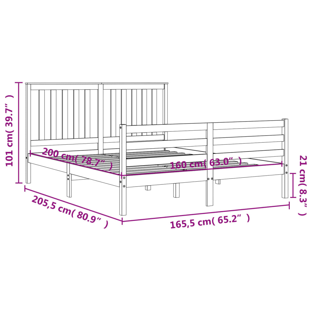 fehér tömör fa ágykeret fejtámlával 160 x 200 cm