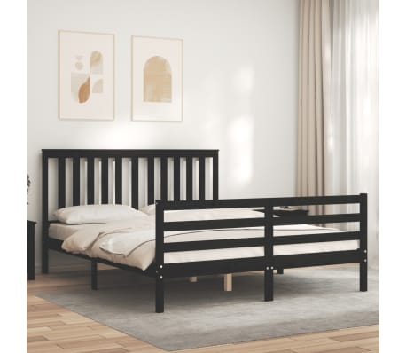 vidaXL Lovos rėmas su galvūgaliu, juodas, 160x200cm, medienos masyvas