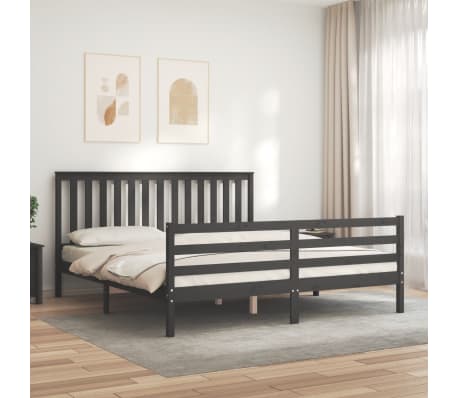 vidaXL Lovos rėmas su galvūgaliu, pilkas, mediena, itin didelis