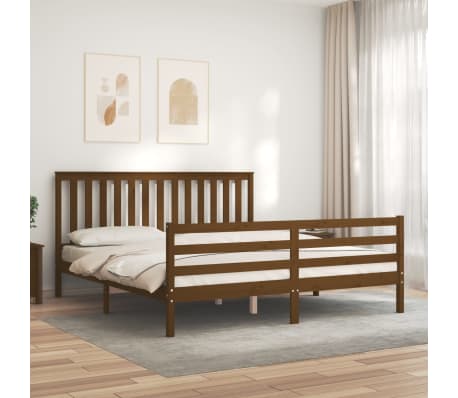 vidaXL Lovos rėmas su galvūgaliu, medaus rudas, mediena, itin didelis