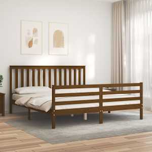 vidaXL Lovos rėmas su galvūgaliu, medaus rudas, mediena, itin didelis