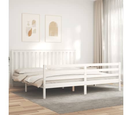 vidaXL Lovos rėmas su galvūgaliu, baltas, 200x200cm, medienos masyvas