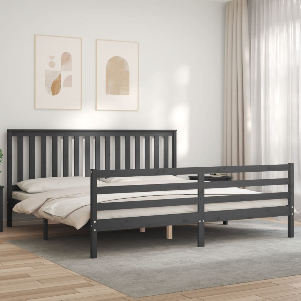 Thumbnail - vidaXL Massivholzbett mit Kopfteil Grau 200x200 cm