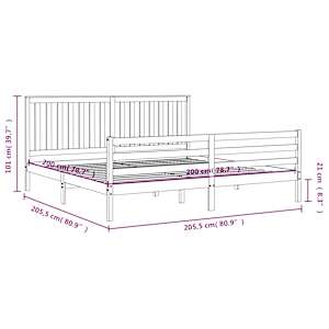 Rám postele s čelem černý 200 x 200 cm masivní dřevo - obrázek 12