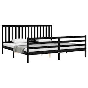 Rám postele s čelem černý 200 x 200 cm masivní dřevo - obrázek 4