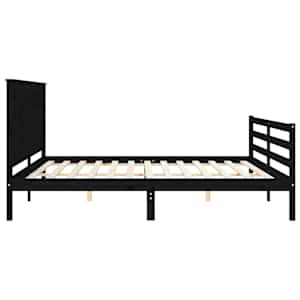 Rám postele s čelem černý 200 x 200 cm masivní dřevo - obrázek 6