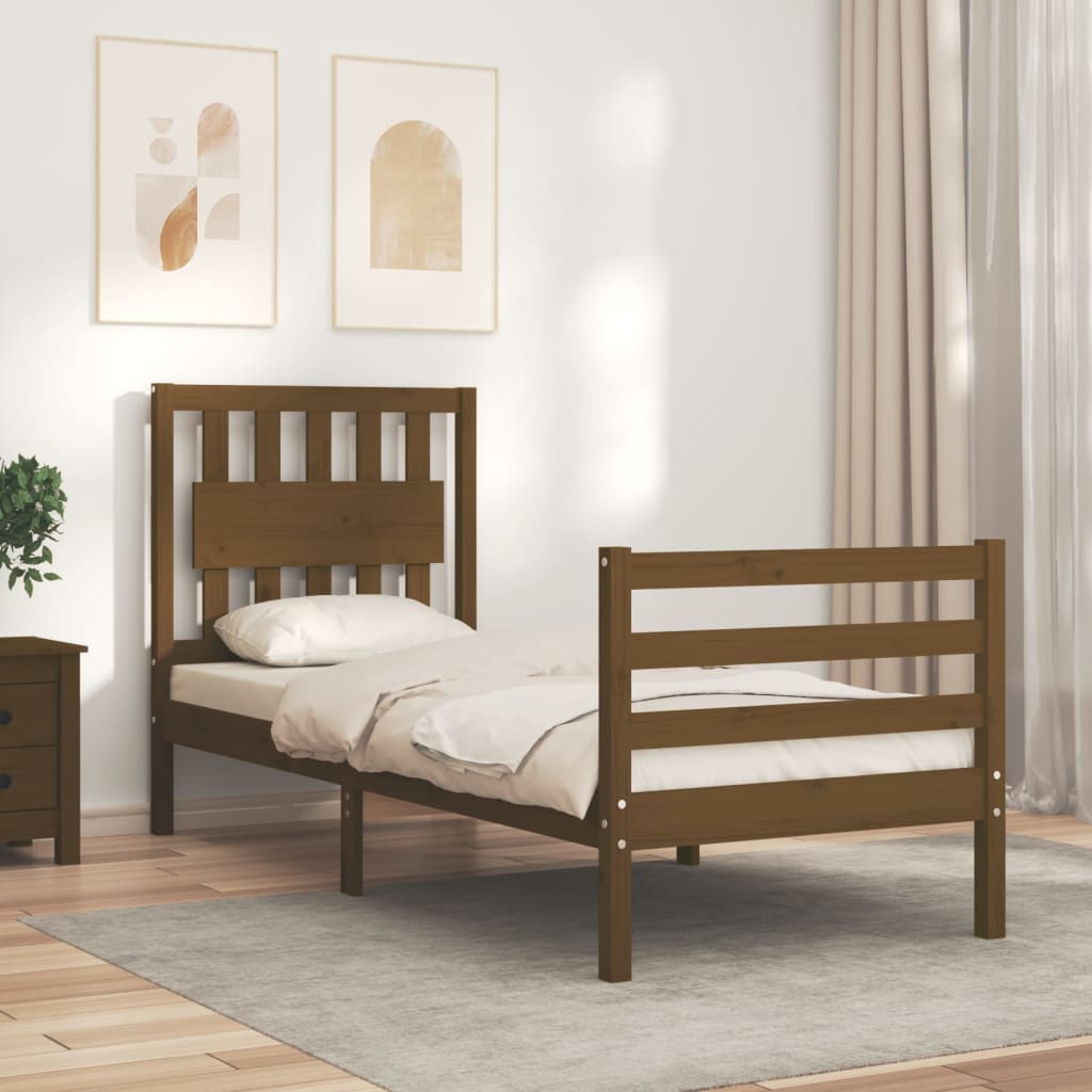 Легло с табла меденокафяво 2FT6 см Small Single дърво масив