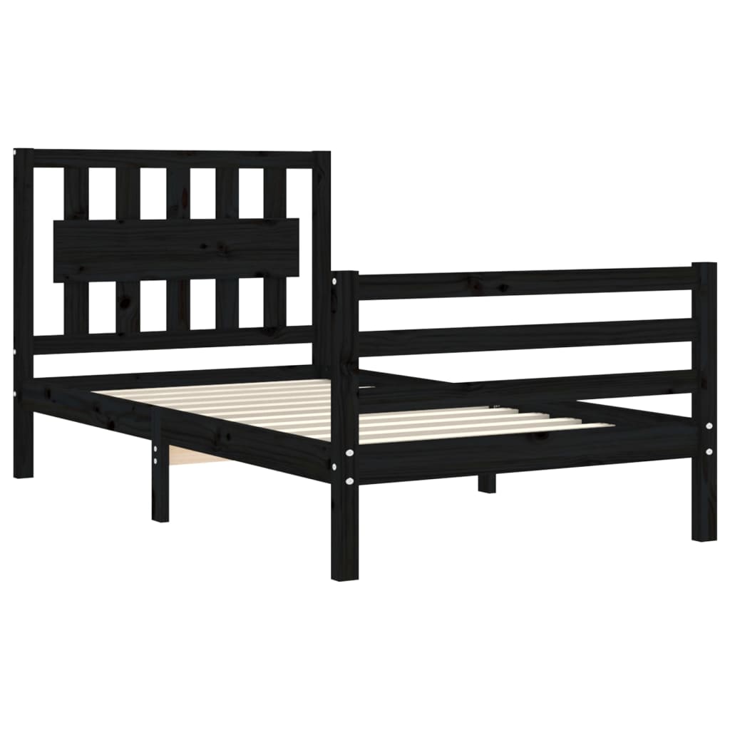 fekete tömör fa ágykeret fejtámlával Small Single