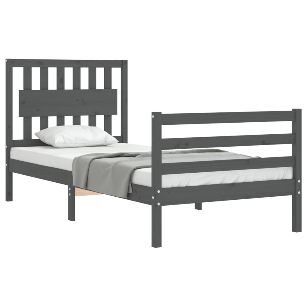 szürke tömör fa ágykeret fejtámlával (Single)