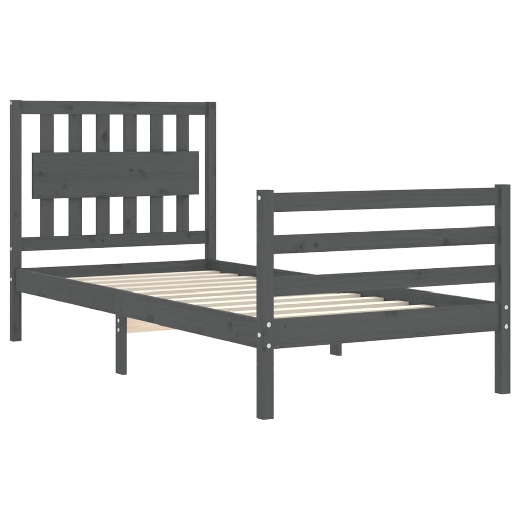 szürke tömör fa ágykeret fejtámlával (Single)