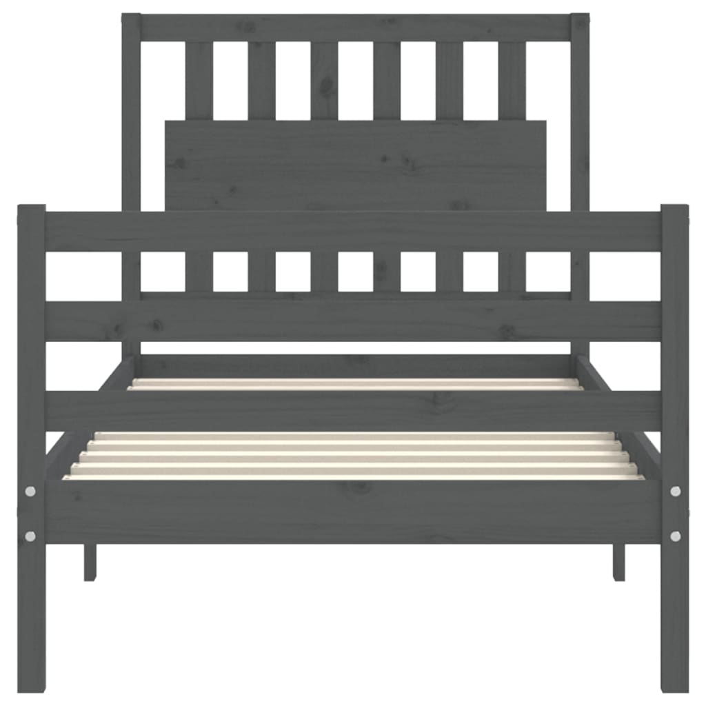 szürke tömör fa ágykeret fejtámlával (Single)