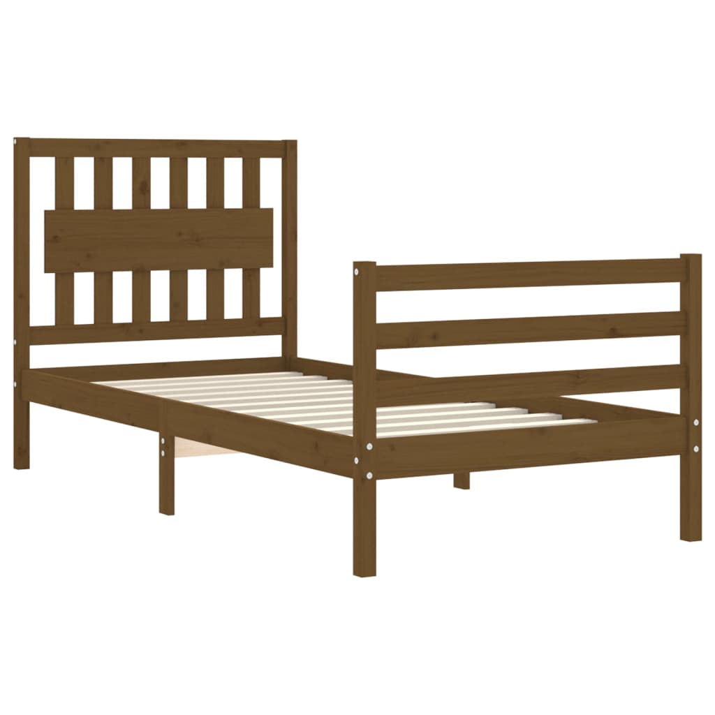 Cadru de pat cu tăblie single, maro miere, lemn masiv