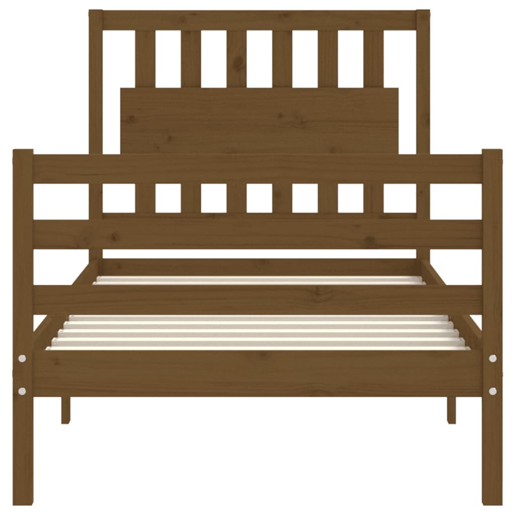 Cadru de pat cu tăblie single, maro miere, lemn masiv