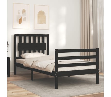 vidaXL Lovos rėmas su galvūgaliu, juodas, medienos masyvas, vienvietis