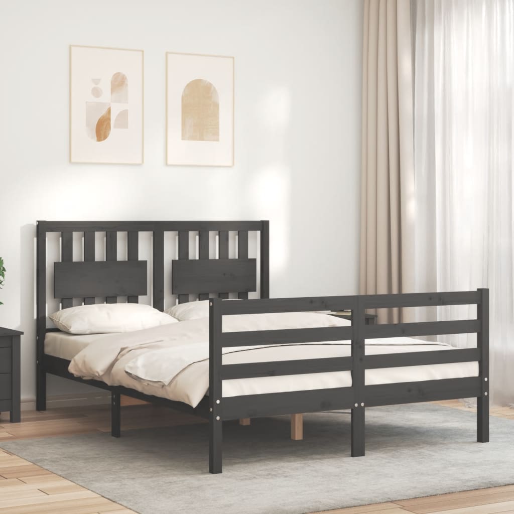 vidaXL Bedframe met hoofdbord massief hout grijs 140x190 cm