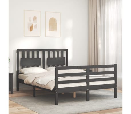 vidaXL Bed Frame with Headboard Grey 140x190 cm Solid Wood