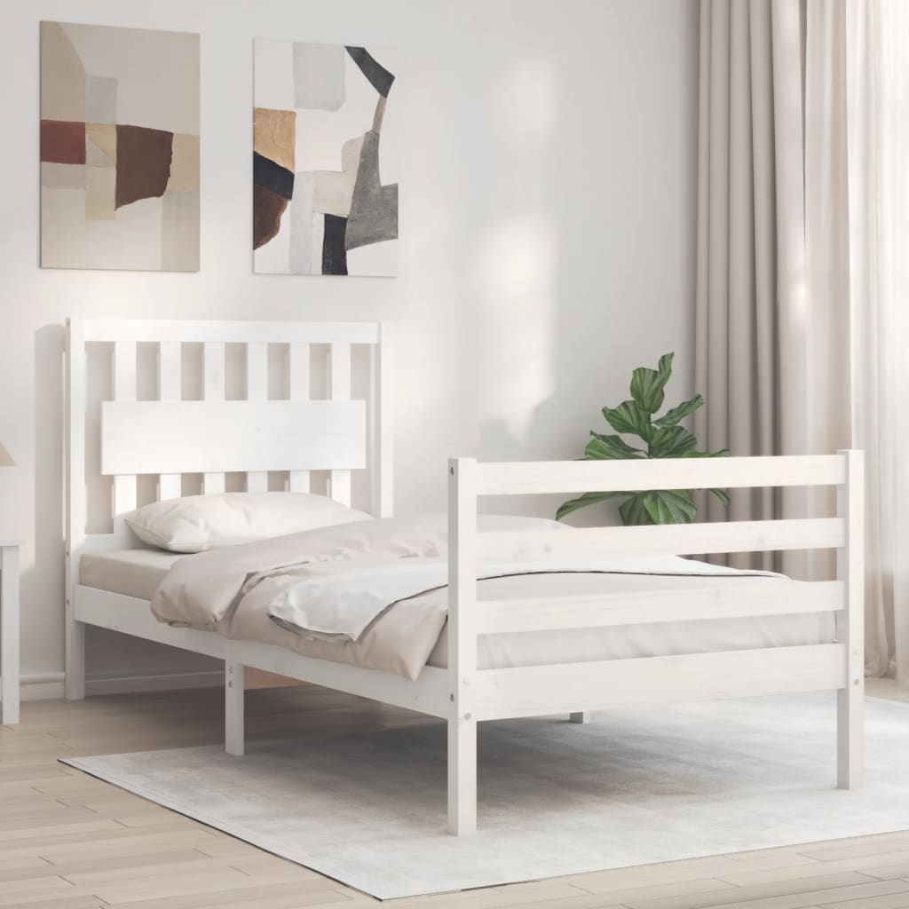 vidaXL Cadru de pat cu tăblie, alb, 90x200 cm, lemn masiv
