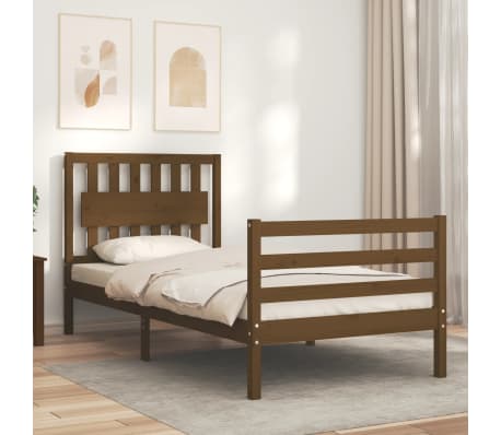 vidaXL Cadru de pat cu tăblie, maro miere, 90x200 cm, lemn masiv