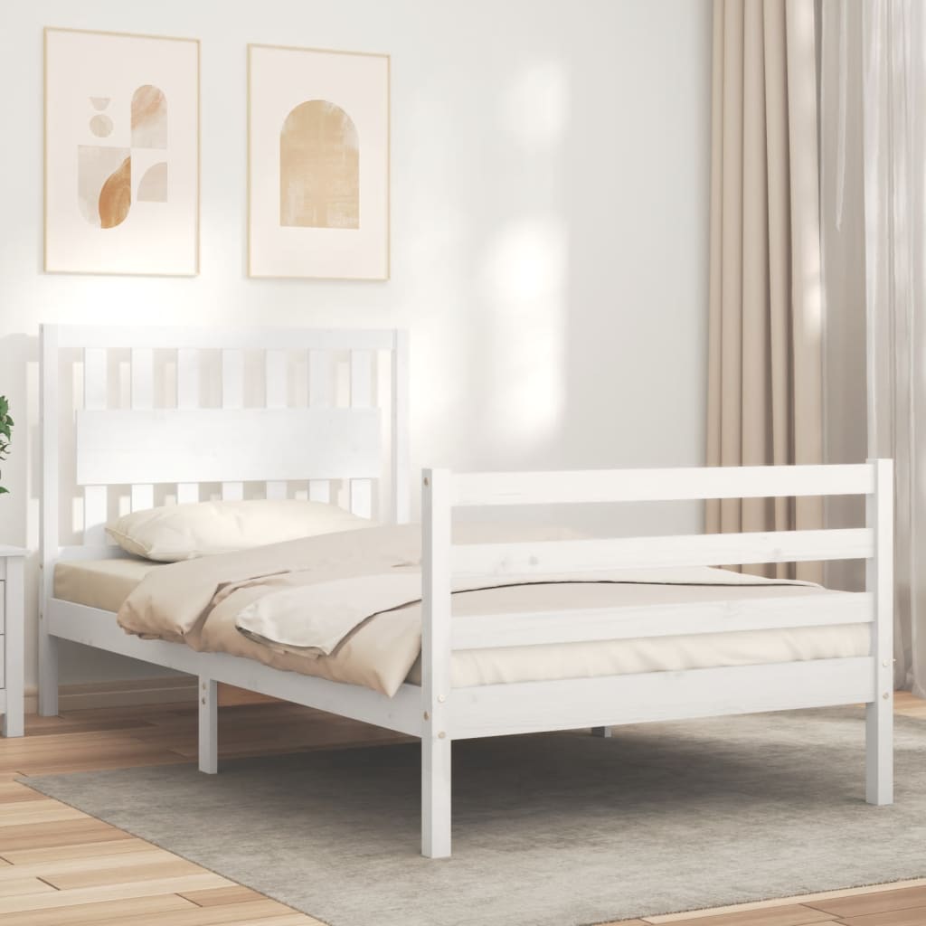 vidaXL Bedframe met hoofdbord massief hout wit 100x200 cm afbeelding