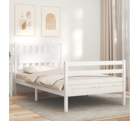 vidaXL Bedframe met hoofdbord massief hout wit 100x200 cm