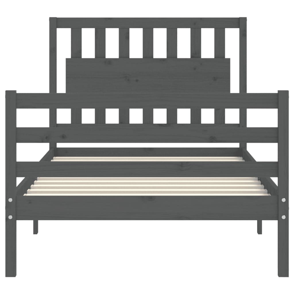 szürke tömör fa ágykeret fejtámlával 100 x 200 cm