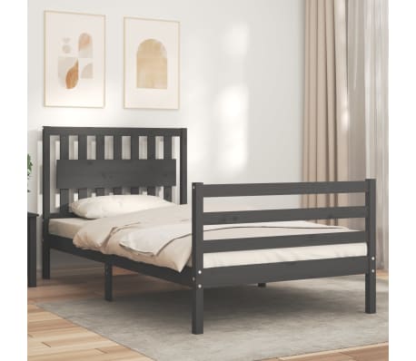 vidaXL Lovos rėmas su galvūgaliu, pilkas, 100x200cm, medienos masyvas