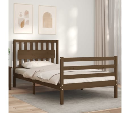 vidaXL Lovos rėmas su galvūgaliu, rudas, 100x200cm, medienos masyvas