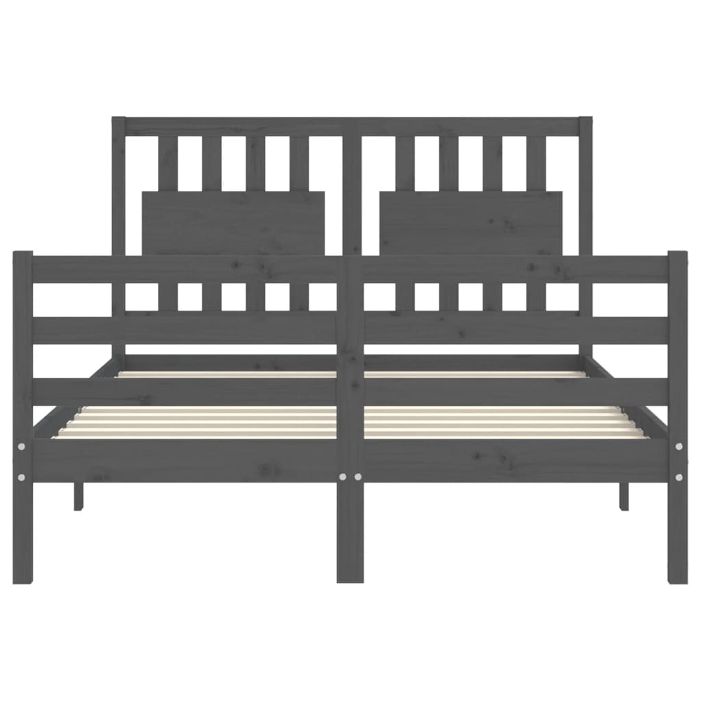 szürke tömör fa ágykeret fejtámlával 120 x 200 cm