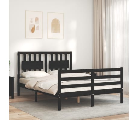 vidaXL Lovos rėmas su galvūgaliu, juodas, 120x200cm, medienos masyvas