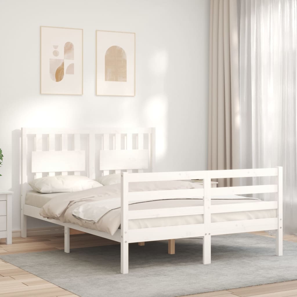 vidaXL Bedframe met hoofdbord massief hout wit 140x200 cm afbeelding