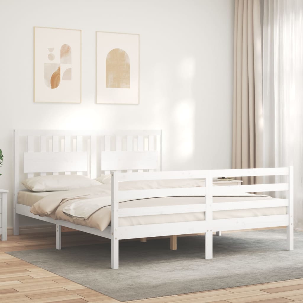 vidaXL Bedframe met hoofdbord massief hout wit afbeelding