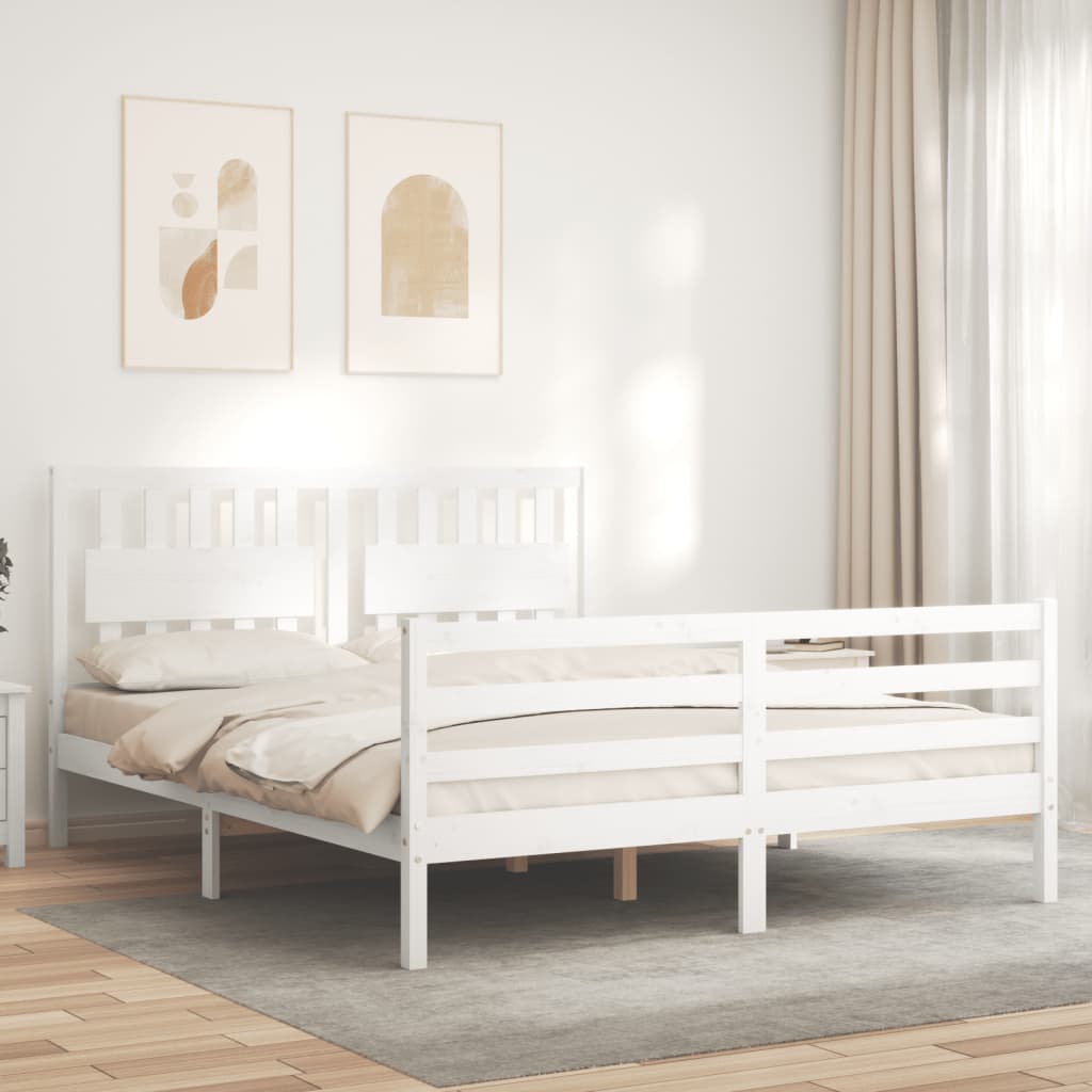vidaXL Bedframe met hoofdbord massief hout wit 160x200 cm afbeelding