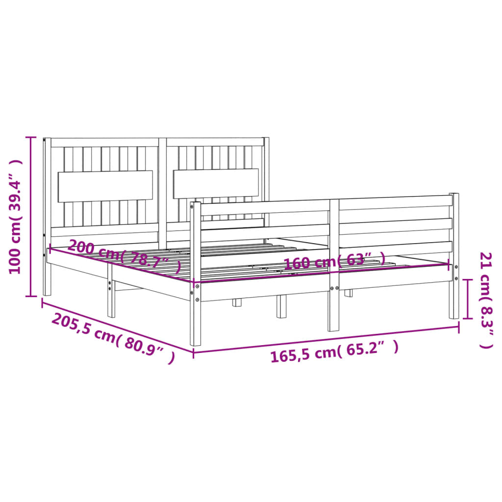 Posteljni okvir z vzglavjem bel 160x200 cm trden les