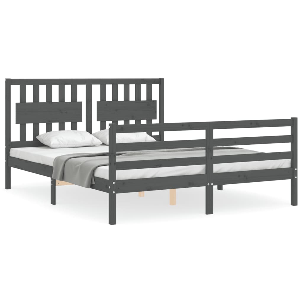 vidaXL Bedframe met hoofdbord massief hout grijs 160x200 cm