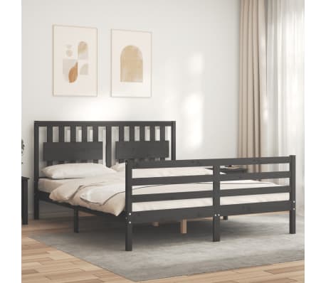 vidaXL Lovos rėmas su galvūgaliu, pilkas, 160x200cm, medienos masyvas