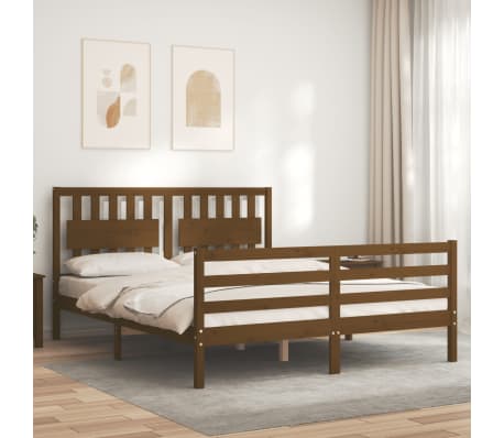 vidaXL Lovos rėmas su galvūgaliu, rudas, 160x200cm, medienos masyvas
