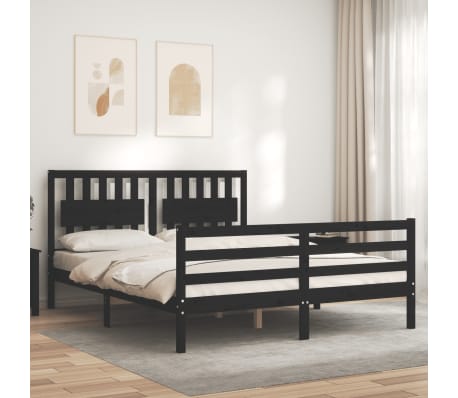 vidaXL Lovos rėmas su galvūgaliu, juodas, 160x200cm, medienos masyvas