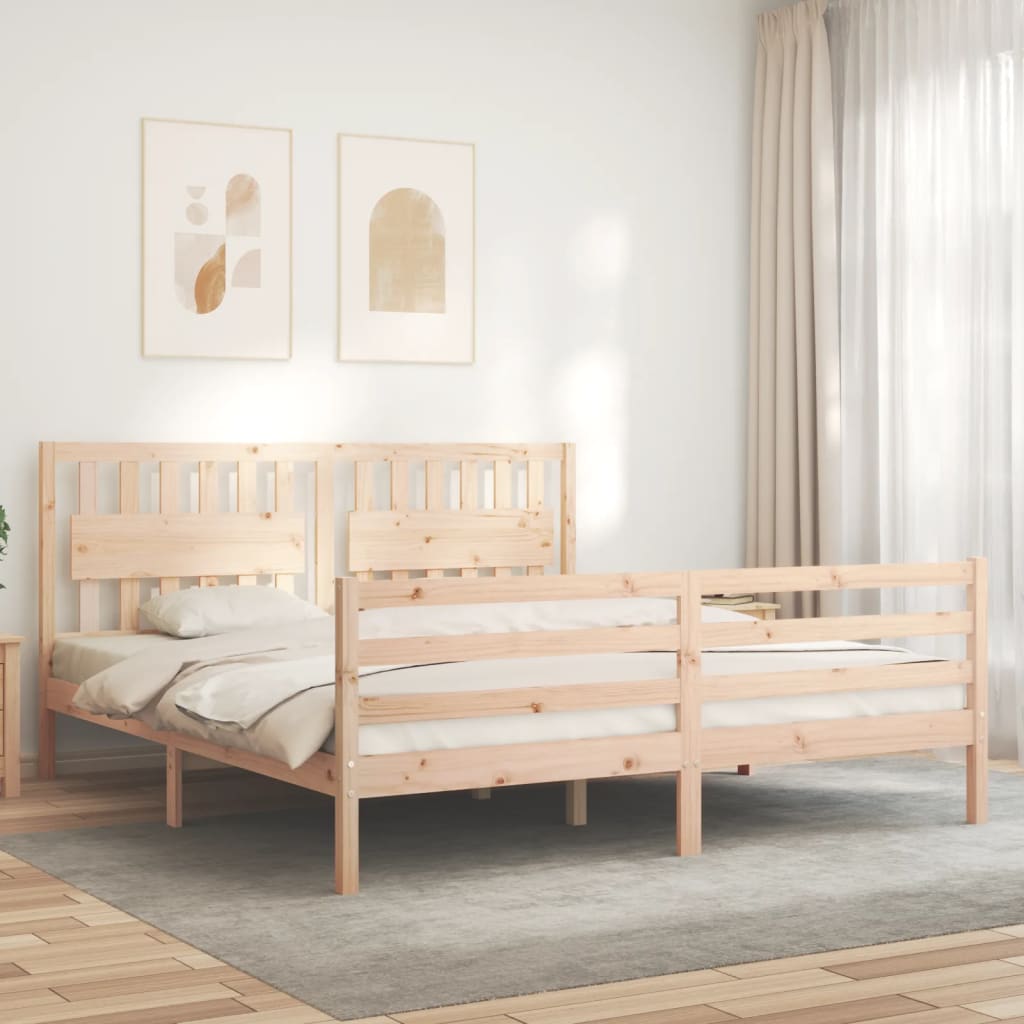 vidaXL Bedframe met hoofdbord massief hout afbeelding