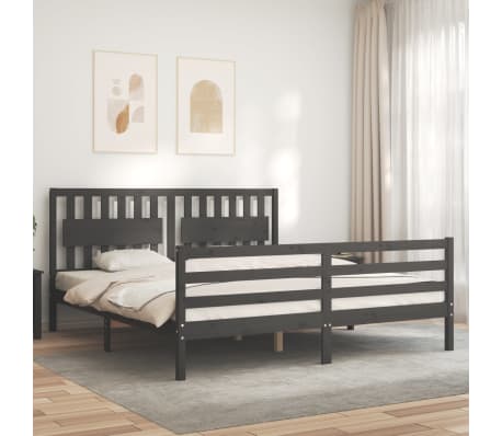 vidaXL Lovos rėmas su galvūgaliu, pilkas, mediena, itin didelis