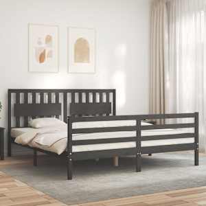 vidaXL Lovos rėmas su galvūgaliu, pilkas, mediena, itin didelis