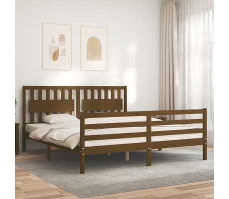 vidaXL Lovos rėmas su galvūgaliu, medaus rudas, mediena, itin didelis