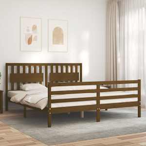 vidaXL Lovos rėmas su galvūgaliu, medaus rudas, mediena, itin didelis