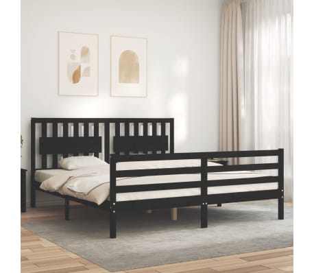 vidaXL Lovos rėmas su galvūgaliu, juodas, mediena, itin didelis