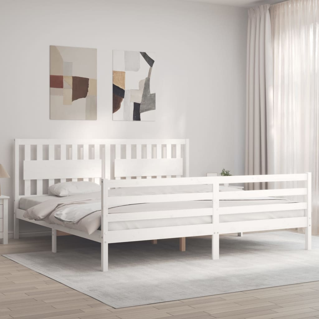 vidaXL Bedframe met hoofdbord massief hout wit 200x200 cm afbeelding