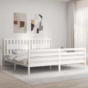 Rám postele s čelem bílý 200 x 200 cm masivní dřevo - obrázek 3