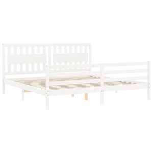 Rám postele s čelem bílý 200 x 200 cm masivní dřevo - obrázek 5
