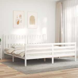 Rám postele s čelem bílý 200 x 200 cm masivní dřevo